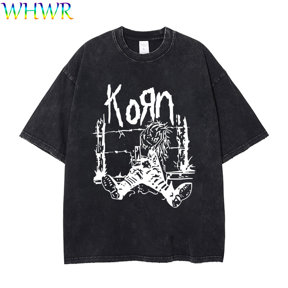 Korn เสื้อยืดคอกลม ผ้าฝ้าย 100% พิมพ์ลายวงร็อคร็อค แนวสตรีท เกาหลี ย้อนยุค ทัวร์โลก
