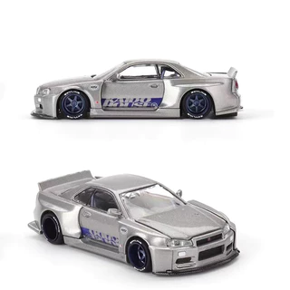 KAIDO HOUSE & MINIGT 1:64 Nissan Skyline GTR R34 สีเงิน 143 โมเดลรถอัลลอย ใหม่เอี่ยมยังไม่ได้เปิด