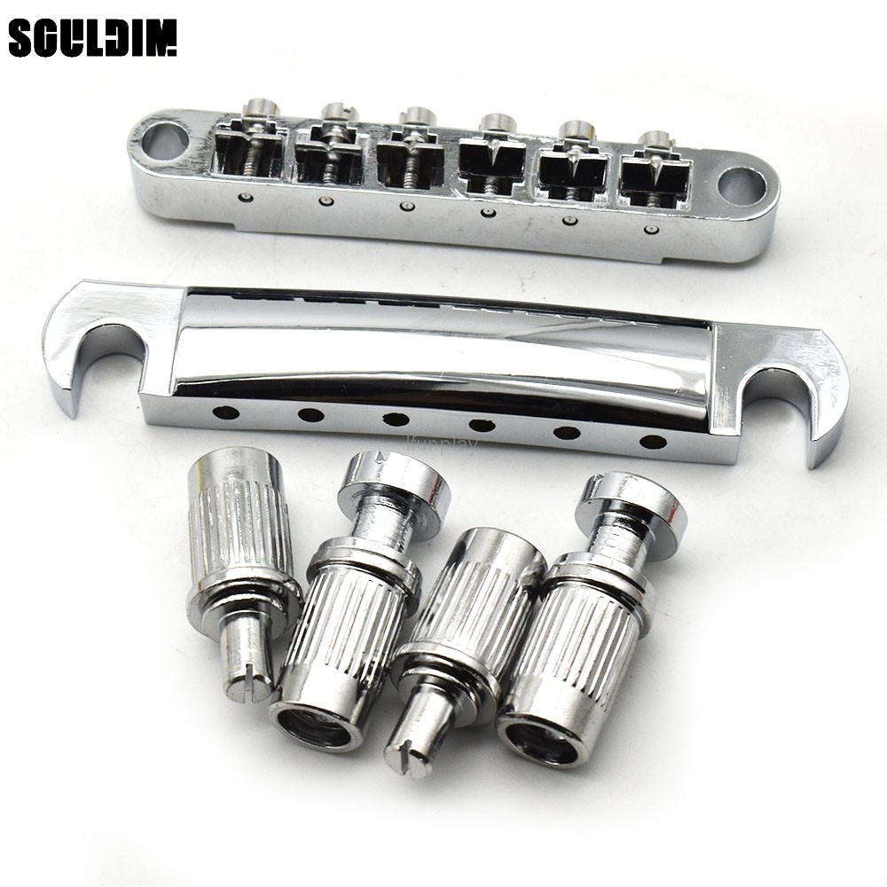 สะพานกีตาร์ไฟฟ้า Tune-o-matic Tailpiece เหมาะกับสะพานกีตาร์สําหรับ LP กีตาร์ไฟฟ้าสีดําทองเงิน