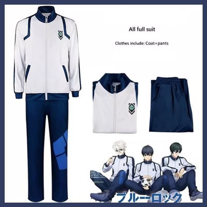 เสื้อกันหนาว เสื้อวอร์ม คอสเพลย์ Reo Nagi Bachira Isagi Chigiri มีซิปล็อค สีฟ้า สําหรับปาร์ตี้ฮาโลวี