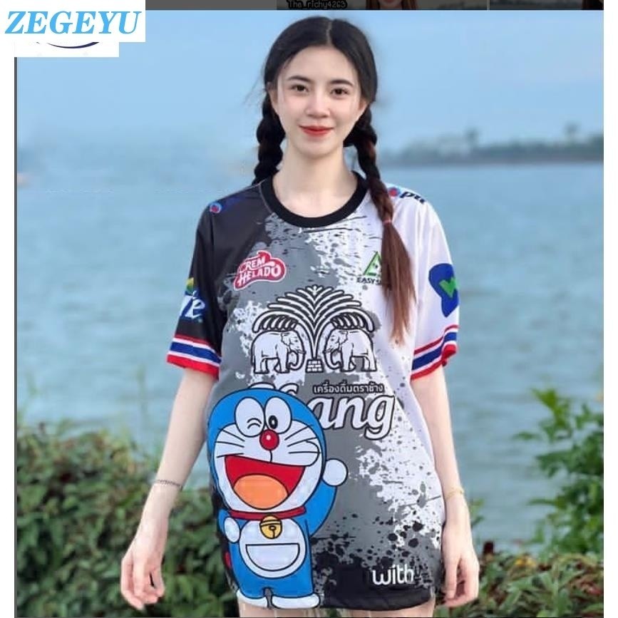 ใหม่ เสื้อยืดทรงโปโล พิมพ์ลายโดราเอมอน ช้าง แฟชั่นฤดูร้อน สําหรับผู้หญิง และผู้ชาย 2024