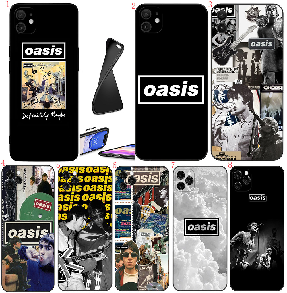 เคสโทรศัพท์มือถือแบบนิ่ม ลายวง Oasis สีดํา สําหรับ iPhone 11 12 13 Pro Max XR XS Max 12 Mini 7 8 se 2020 C10