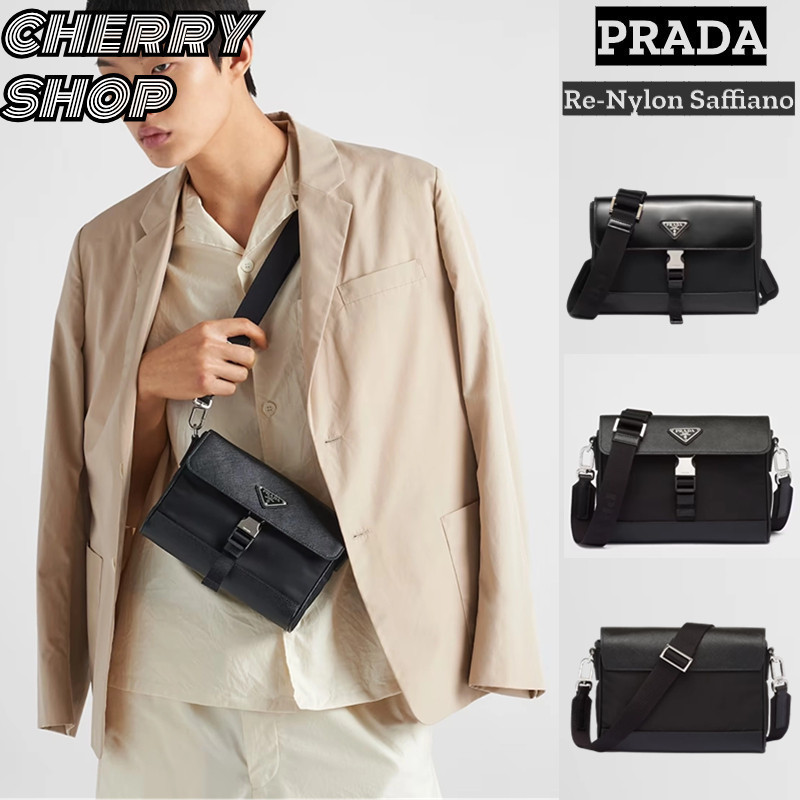 ♞,♘ราคาถูกสุด 100% ใหม่และแท้/ปราด้า Prada Re-Nylon Saffiano BAGกระเป๋าสะพายไหล่ผู้ชาย/กระเป๋าโทรศั