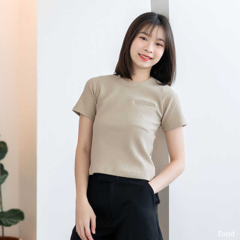 ❤ Fond - เสื้อยืด คอกลม ผ้าร่อง กระเป๋าหน้า 'E00'