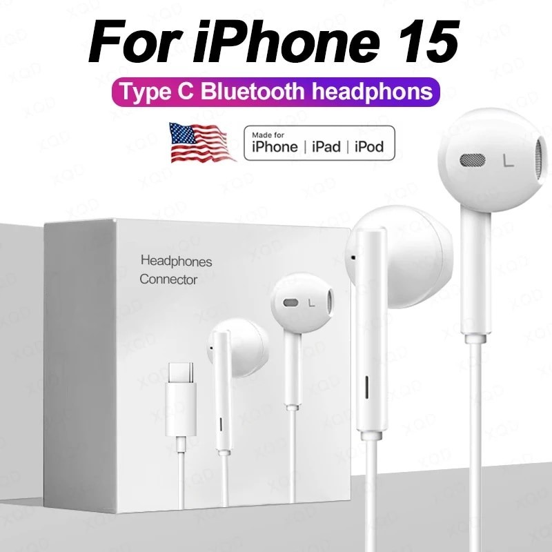 Usb Type C หูฟังสําหรับ Apple iPhone 15 Pro Max 14 13 12 11 หูฟังแบบมีสาย X XS XR 8 Lightni U