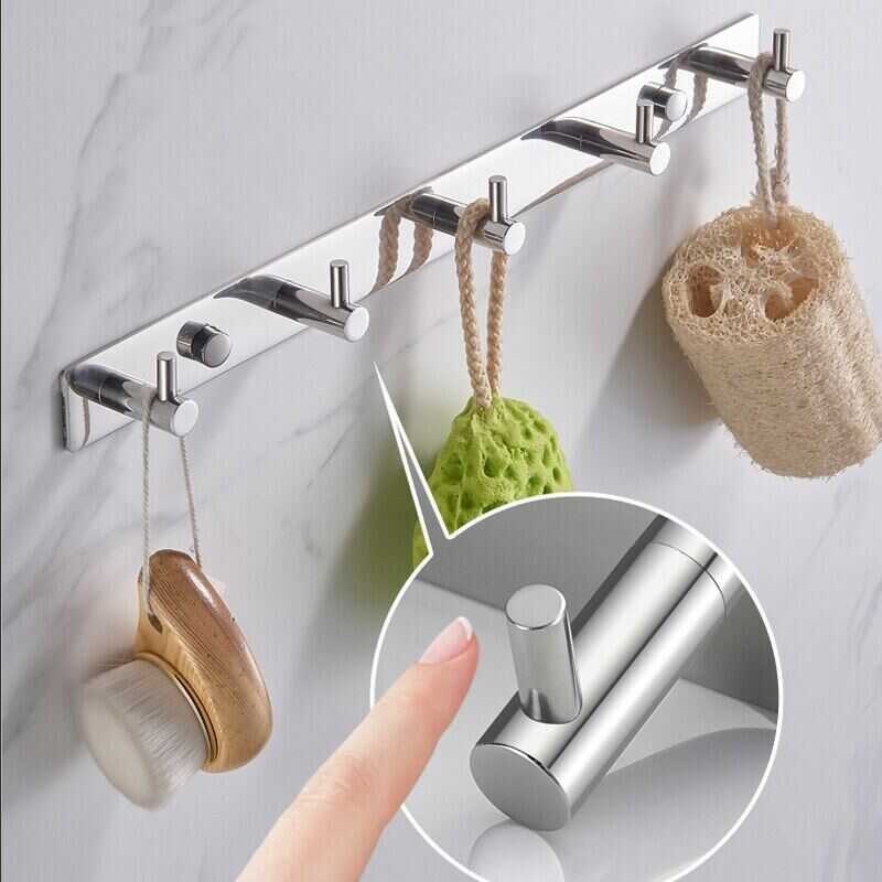 Stainless 3-7 Hooks Steel Bathroom Towel Living Room Door Back Clothes Black Storage Hook To Save S