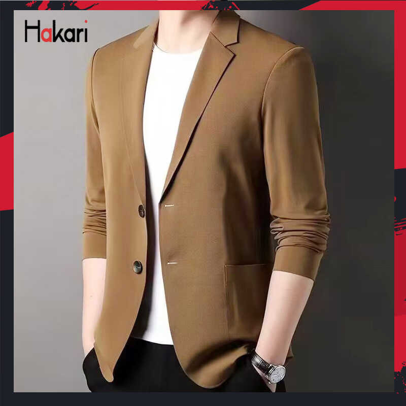 Casual HAKARI เสื้อสูทผู้ชายธุรกิจ สูทแจ็คเก็ต 2024 Slim Fit Simple