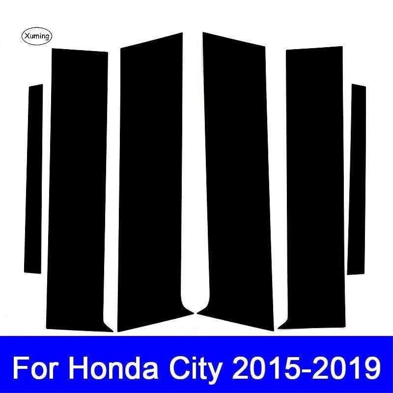❤ 6Pcs Glossy Black Car Door Window Center Column Bc Pillar Post Sticker Trim Mirror Effect Decor