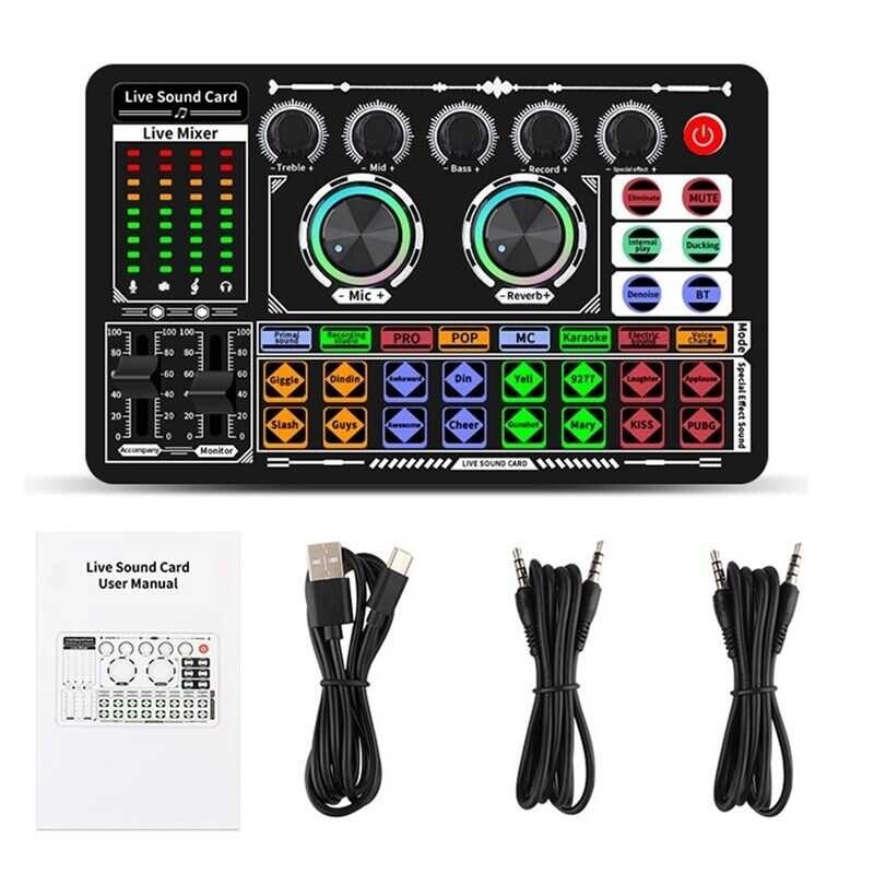 Audio Mixer F999 Live Voice Changer Mixing Console Amplifier Sound Card Phone Computer Universal