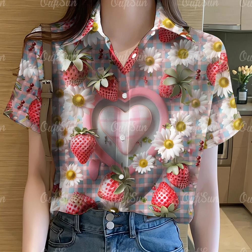 เสื้อเชิ้ตฮาวายแขนสั้นลายดอกไม้สีรุ้ง สำหรับผู้หญิง thumbnail 8