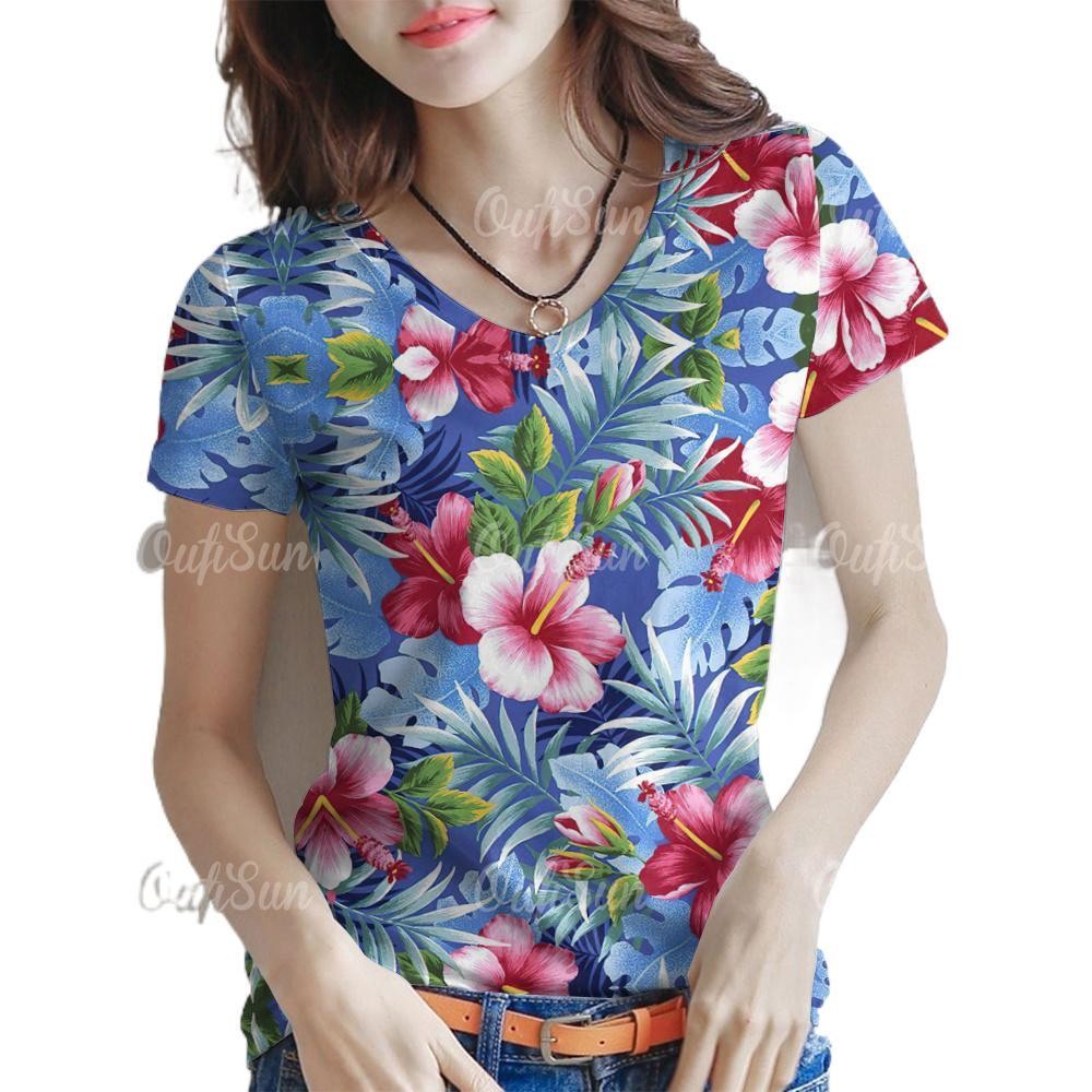 Women's clothing, women's shirts, floral print t-shirts 2025, floral print t-shirts for Songkran, wo