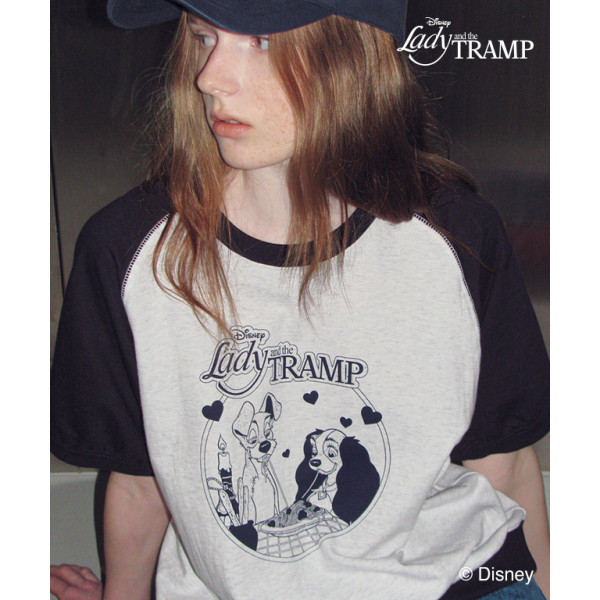 ♞,♘Ronron Raglan Adorable Lady And The Tramp Short Sleeve Sweatshirt (Navy, Red) FS