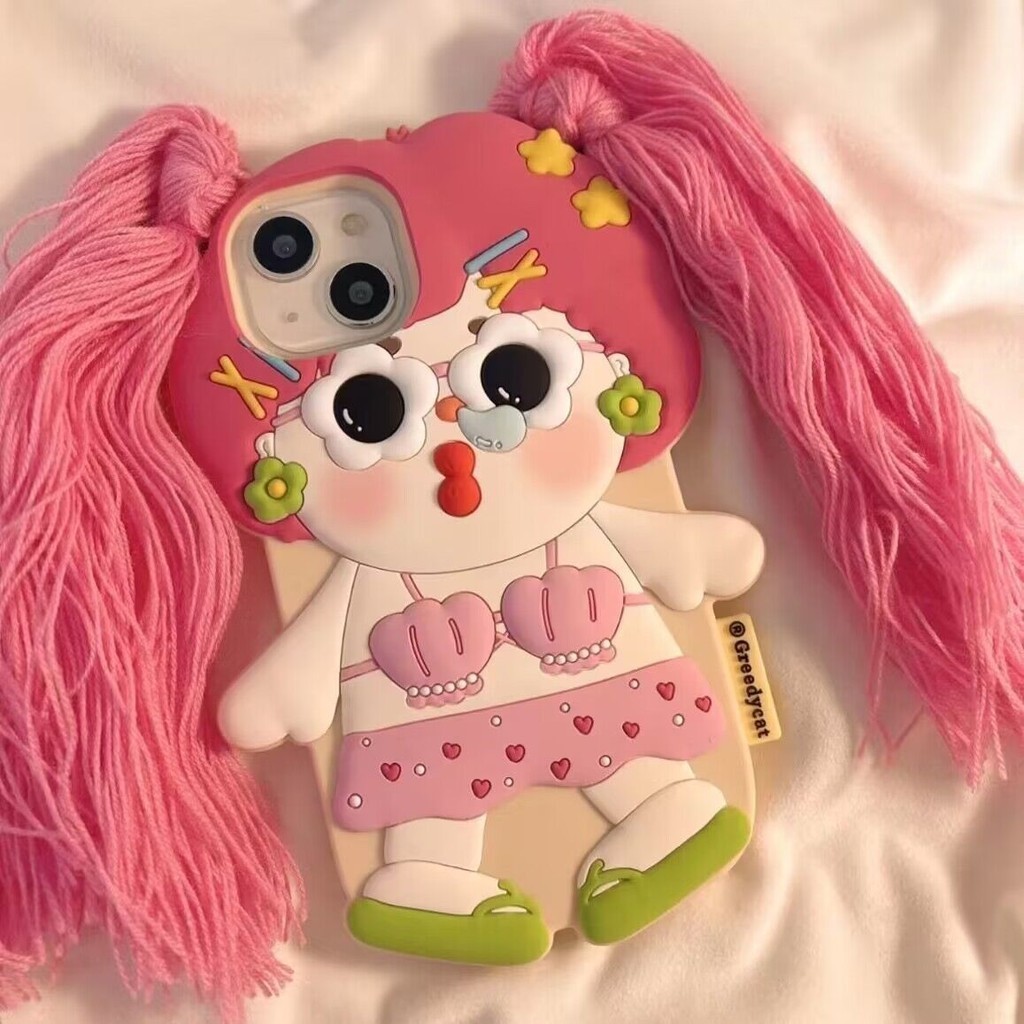 ♞,♘,♙Apple Silicone Mobile Phone Case Cute And Funny Braided Girl Design