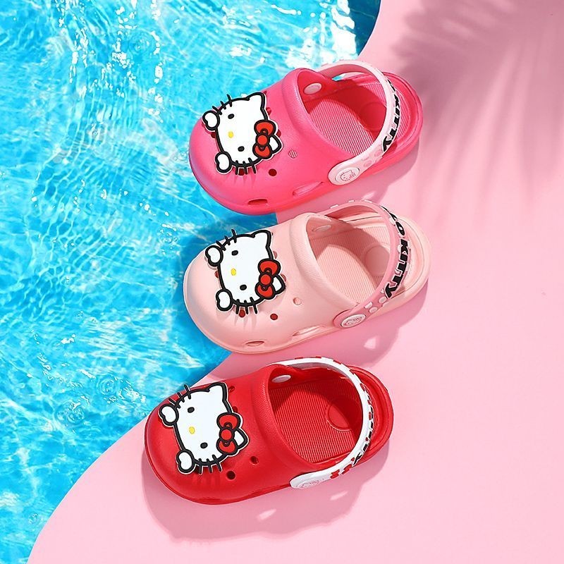 ♞,♘รองเท้า Croc Hellokitty Hello Kitty เด็กผู้หญิง รองเท้า Croc สำหรับเด็กสามารถสวมใส่ได้นอกรองเท้า