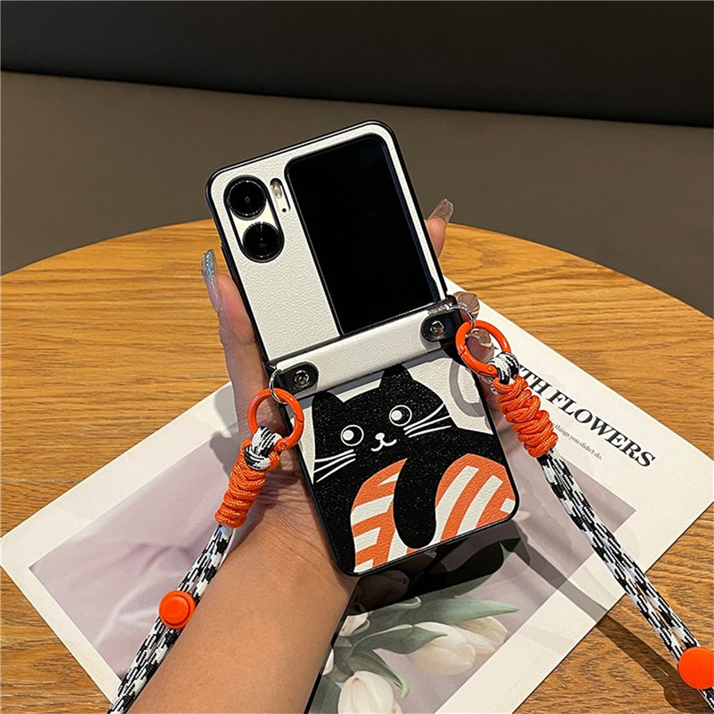 เกาหลีน ่ ารักตลกแมวเคสโทรศัพท ์ Crossbody Lanyad สร ้ อยคอสําหรับ OPPO N3Flip N2 พลิก N3 Flip N2fli