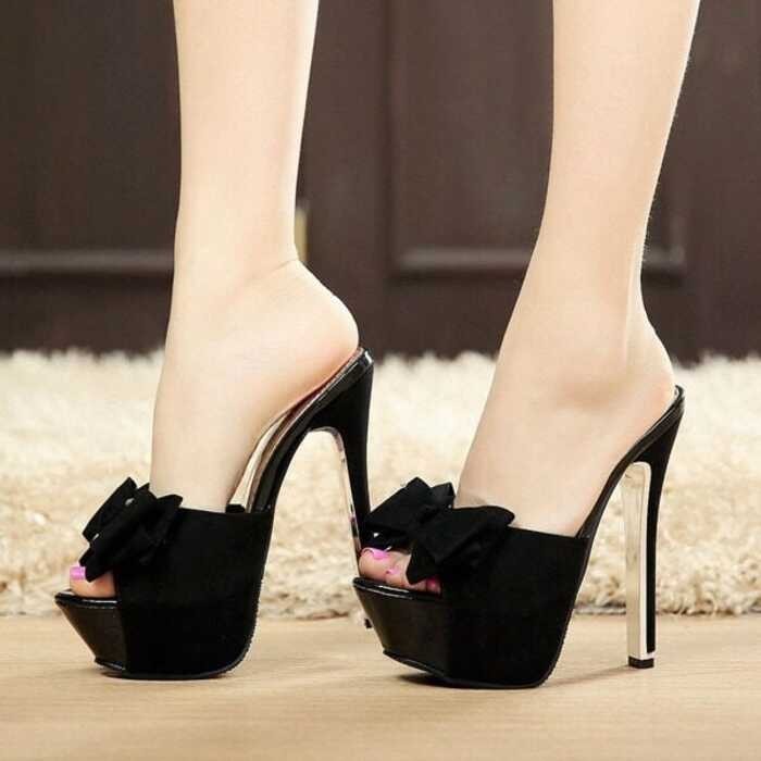 Fashion 5.51 Inches Heels For Women Bow White Mules Pumps Ladies Stiletto High Heeled Sandals Woman