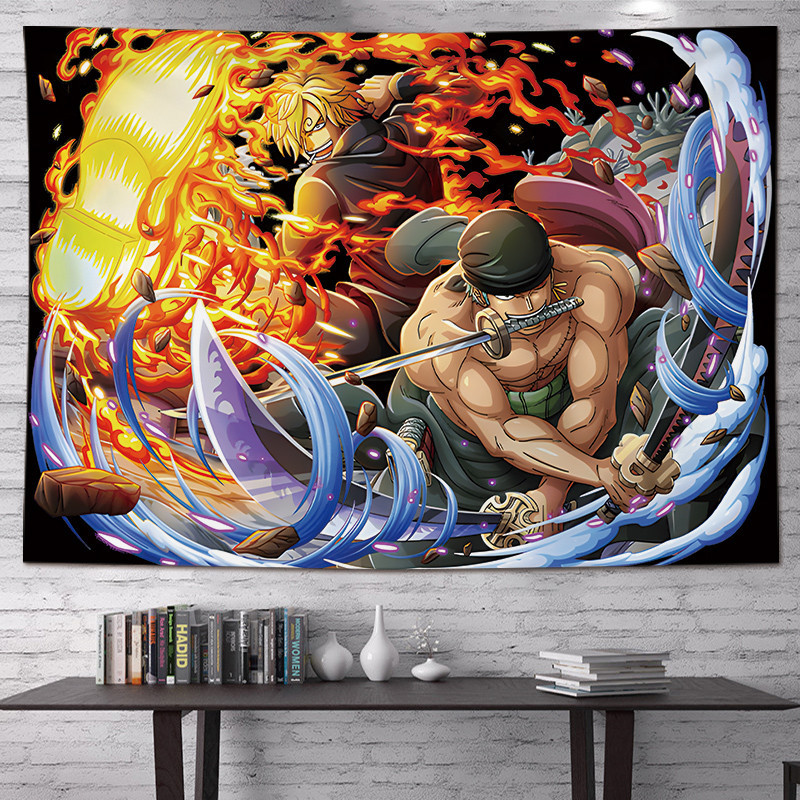 วันพีซพื้นหลังผ้า แขวนผ้าสำหรับหอพักห้องนอนตกแต่งหัวเตียงเปลี่ยนการ์ตูนผนังผ้าถนนบิน Solonika - รูปที่ 2