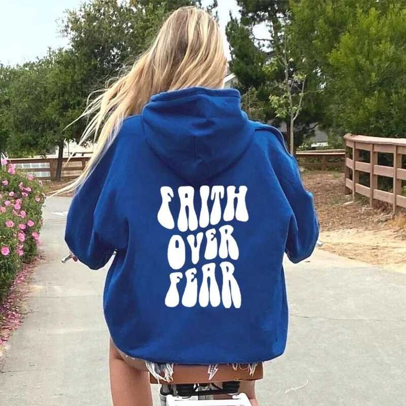 ❥ Faith Over Fear อินเทรนด์ คริสเตียน Hoodies มีฮู้ดข้อพระคัม