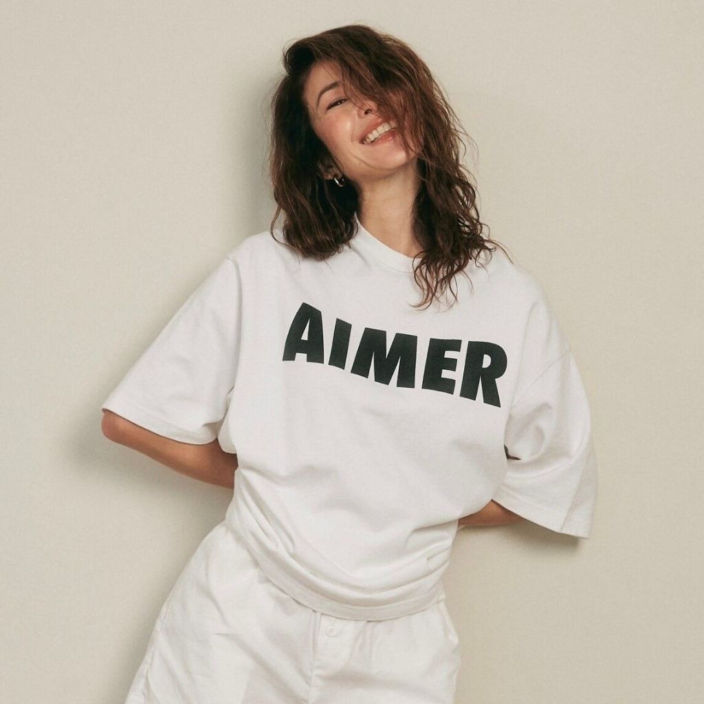 ♞,♘,♙AIMER - AIMER Logo T-shirt เสื้อยืดโอเวอร์ไซส์ สกรีนลาย DS