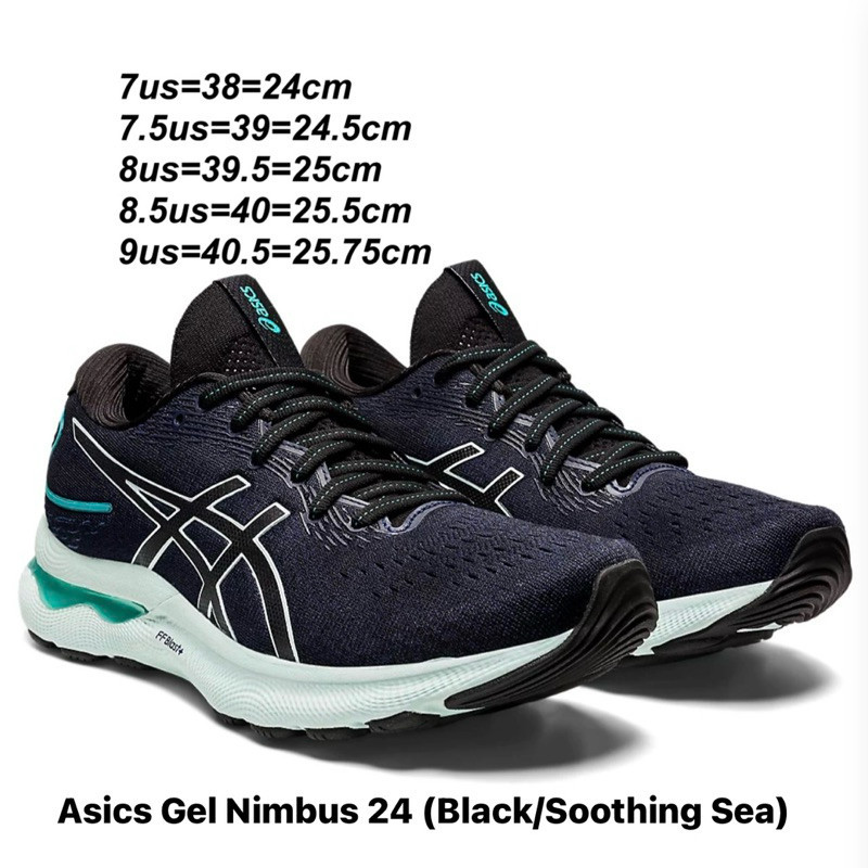 ♞,♘รองเท้าวิ่งหญิง Asics Gel Nimbus 24 สี Black/Soothing Sea (1012B201-005) ของแท้%  จาก shop