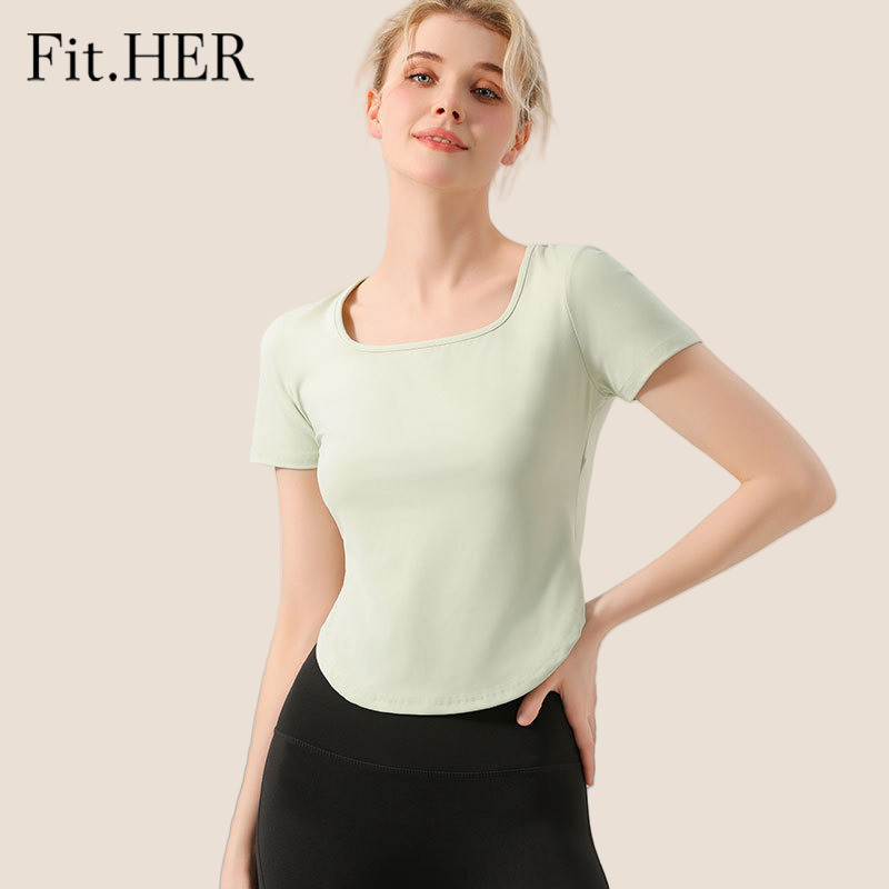 Fit HER เสื ้ อยืดครอบคลุม Belly ทําให ้ คุณดู Slimmer,2 ที ่ ไม ่ ซ ้ ํากันและหวานไหล ่ ด ้ านหน ้ าเสื ้ อยืดคอเหลี ่ ยมเป ็ นสไตล ์ ตะวันตกใหม ่ สําหรับผู ้ หญิง