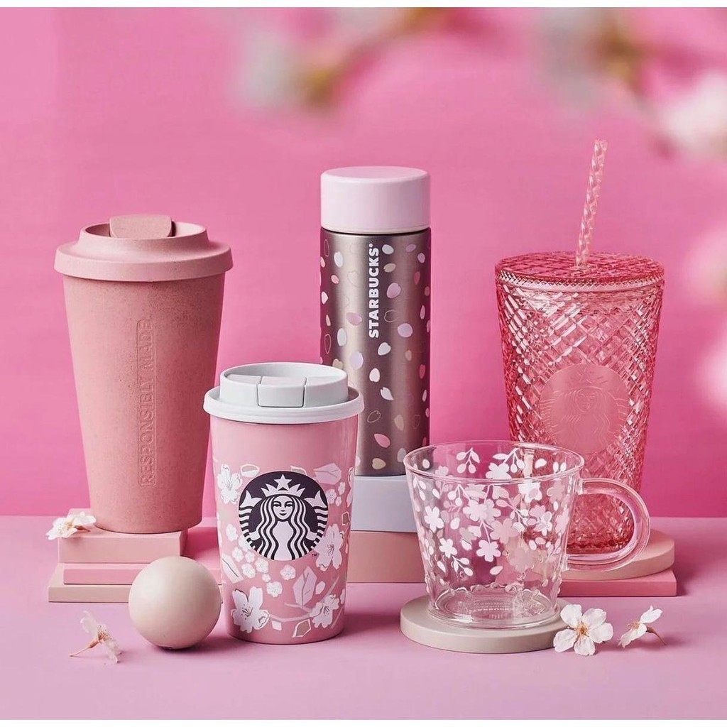 Starbucks แก้วมักสเตนเลส ลายดอกซากุระ สีชมพู สไตล์ญี่ปุ่น 2023