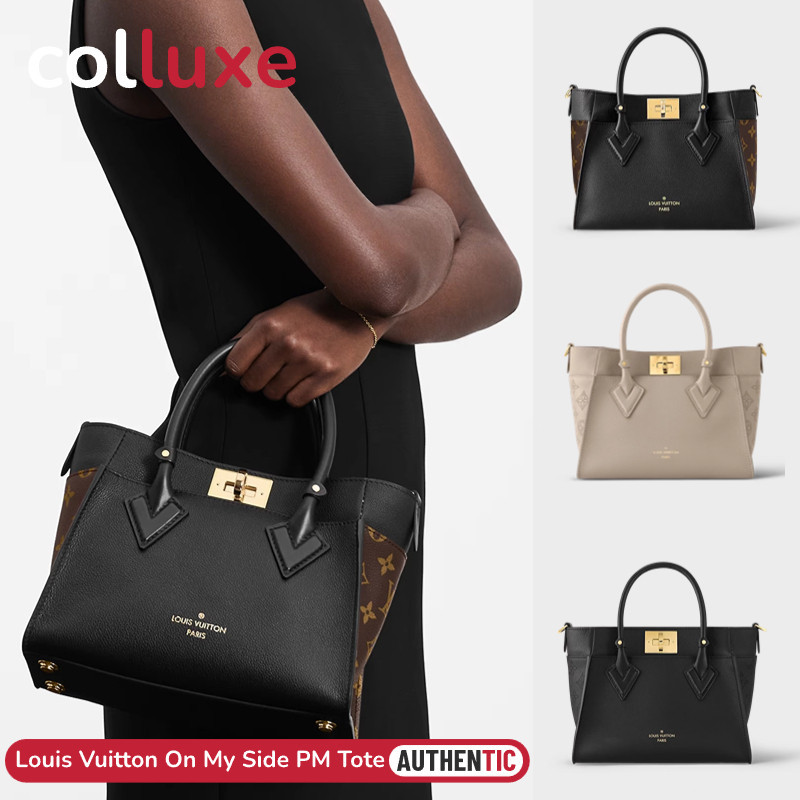 ♞,♘,♙ของแท้หลุยส์วิตตอง Louis Vuitton กระเป๋ารุ่น On My Side PM Tote Bag กระเป๋าสะพายสตรี สีดำ