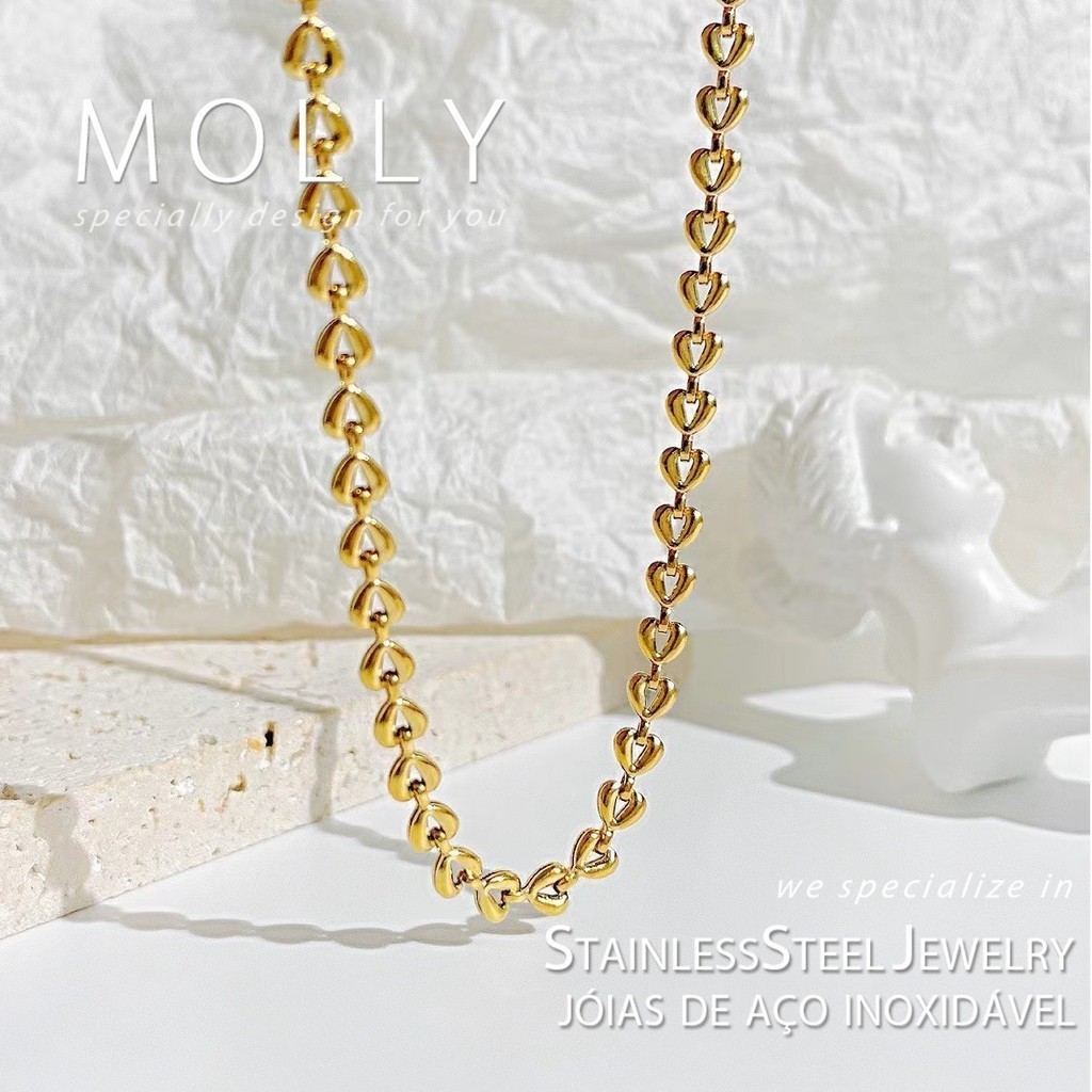 สแตนเลส Hollow Heart สร้อยคอผู้หญิง Non Tarnish Gold Plated Hypoallergenic Minimalist แฟชั่นเครื่องประดับ