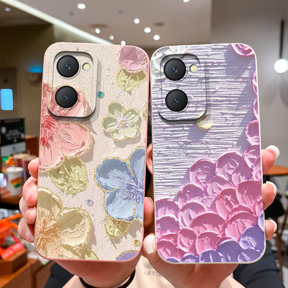 เคสโทรศัพท์สําหรับ Vivo Y03t ปลอกกันกระแทก Square Liquid แฟชั่นดอกไม้รูปแบบปกหลังสําหรับ VivoY03t Vi