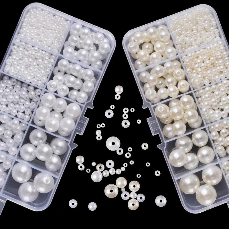800pcs ประดิษฐ์ Faux Pearl เรซิ่นลูกปัดชุดรอบลูกปัดมุกสร้อยข้อมือหลวมไข่มุกสําหรับ DIY Craft สร้อยคอเครื่องประดับ