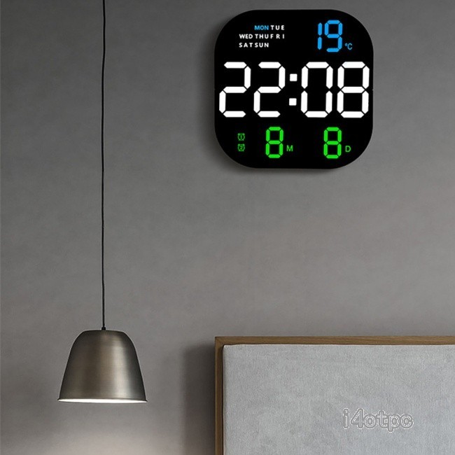 I4otpc นาฬิกาแขวนผนังดิจิทัล Led 10 ระดับ ปรับความสว่างได้ แสดงวันที่ อุณหภูมิ ติดผนัง รีโมตคอนโทรล