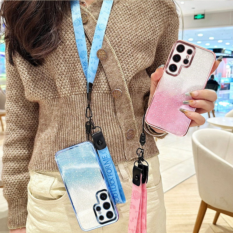 SAMSUNG 25Ultraแฟชั่นRose Anti-Loss Lanyardสายคล้องGlitterสําหรับSamsung Galaxy S25 S24 S23 S22 S21 