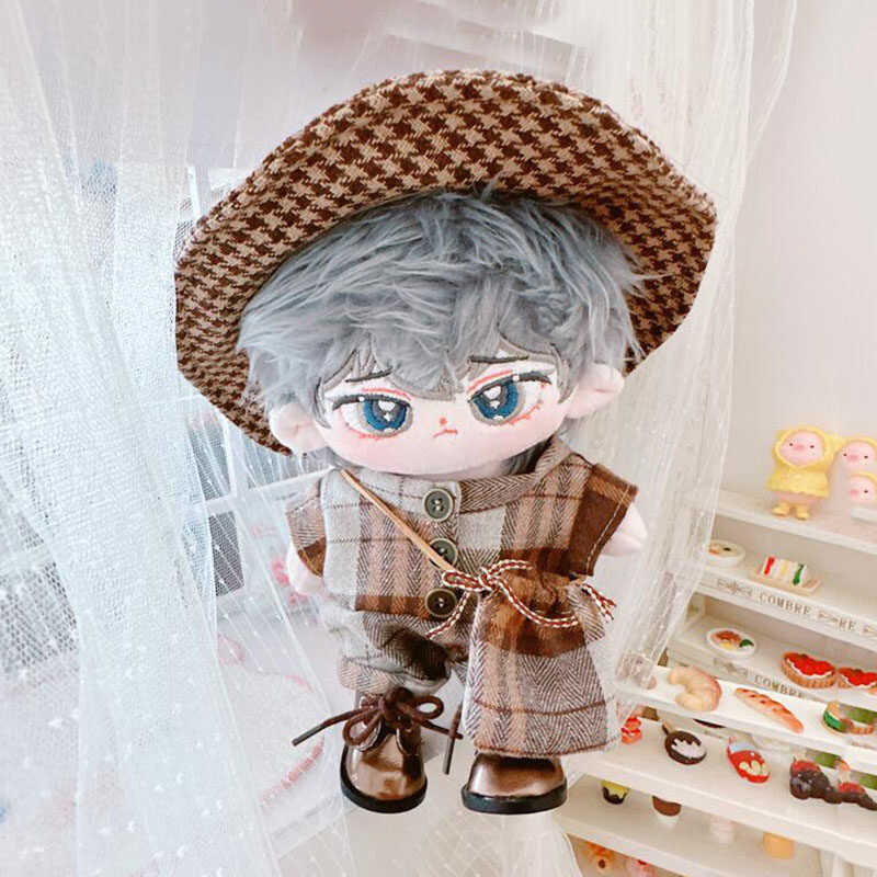 20Cm Doll Clothes Replaceable Outfit Brown Plaid Coat Hat Plush Toys Accessories Nct127 Got7 Jackso