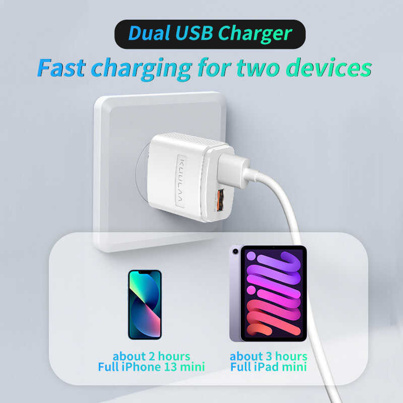 ❤ 【Buy 1 Take 1】Kuulaa Wall 5V/2.4A Dual USB US Tablet Multi Plug Travel Fast Charger For Andro