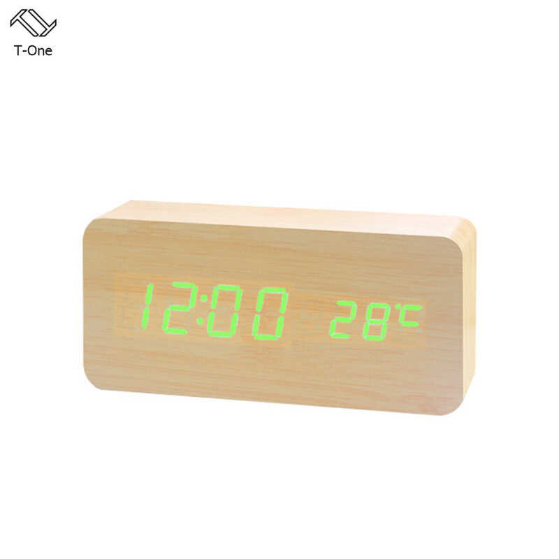 Alarm Digital Clock LED Wooden Clock Wooden Alarm Clock 12/24H Format 3 Brighess Adjustable 3 Alarm