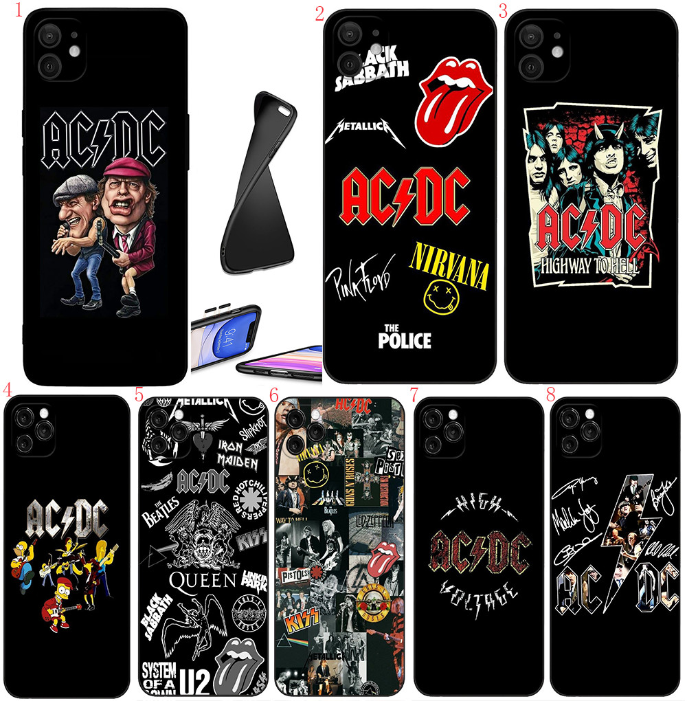 Iphone 11 12 13 Pro Max XR XS Max 12 13 Mini AC DC Art เคสโทรศัพท์สีดําแบบนุ่ม