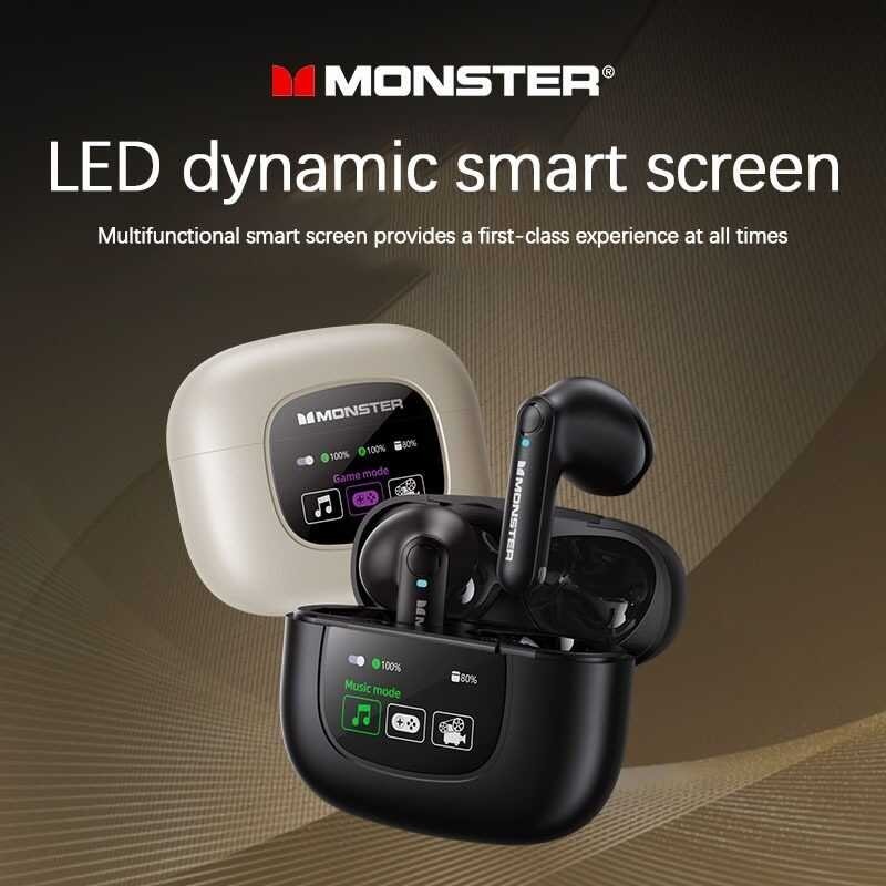 Monster Xkt20 Wireless Earphones Bluetooth V5.4 Earbuds LED Screen HIFI Sound Headphones Long Life