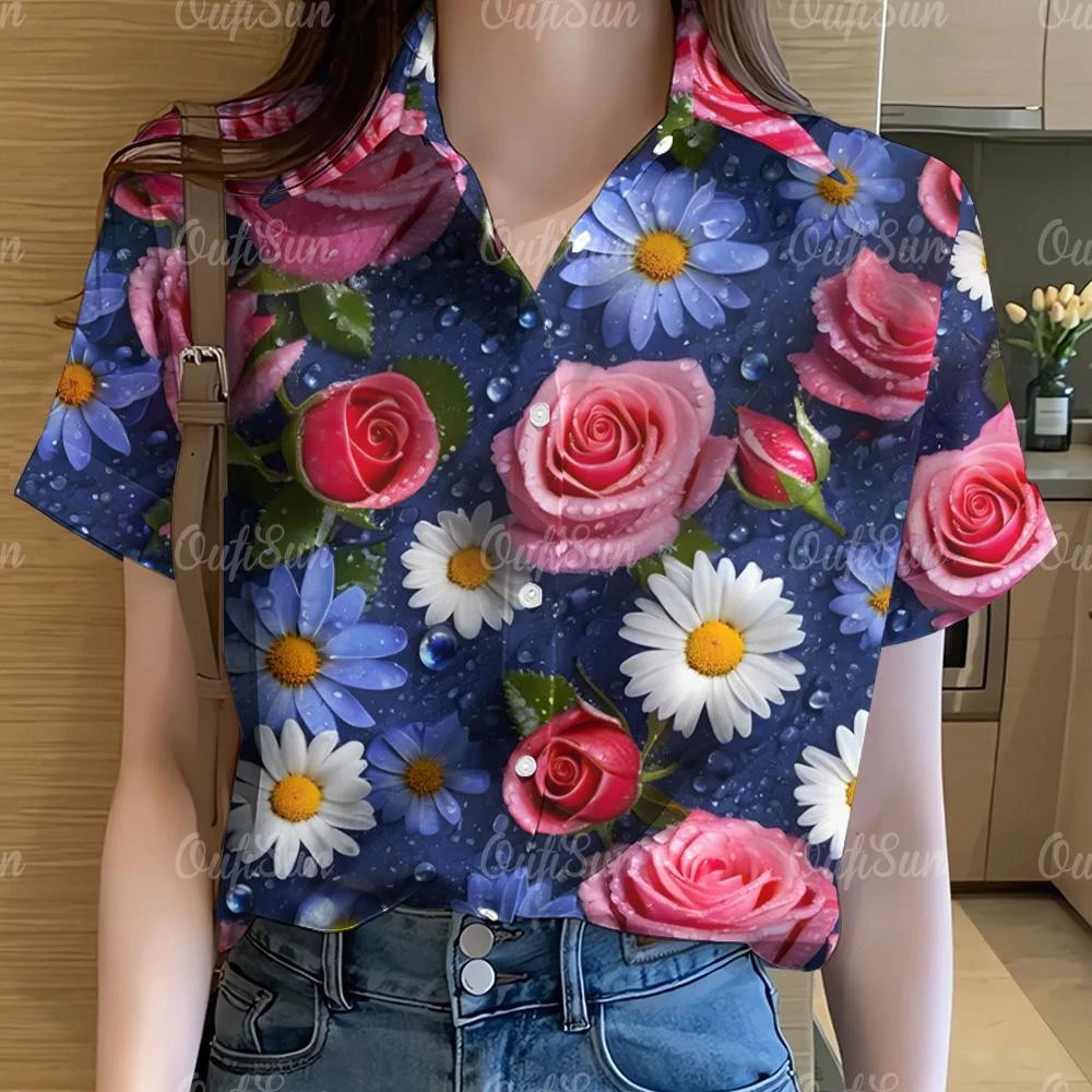 เสื้อลายดอกผู้หญิงแขนสั้น ไซส์ใหญ่ ลายสายรุ้ง กราฟฟิตี้ สไตล์ฮาวาย thumbnail 3