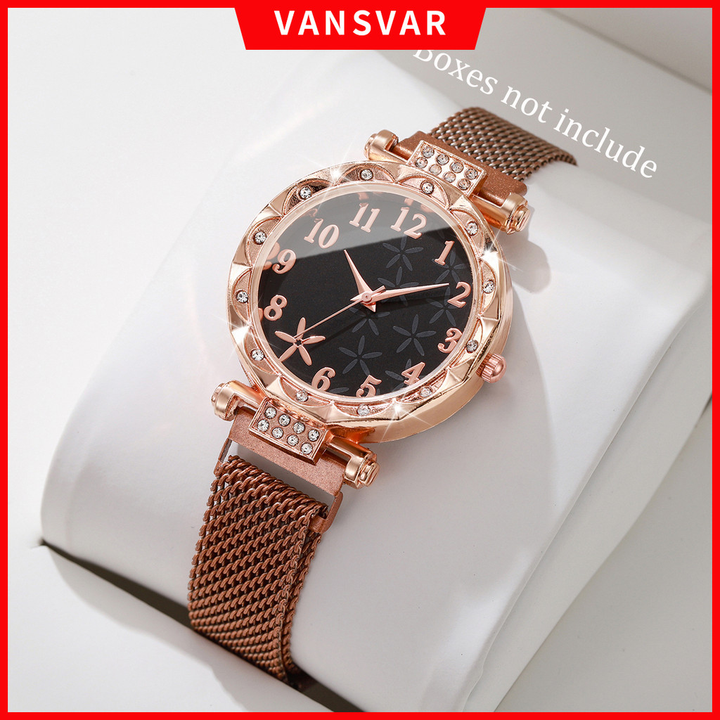 แฟชั่นดอกไม้ Dial ผู้หญิงแม่เหล็ก Clasp ตาข่าย Band นาฬิกาสุภาพสตรีนาฬิกาข้อมือควอตซ์สาวนาฬิกา (ไม่มีกล่อง)