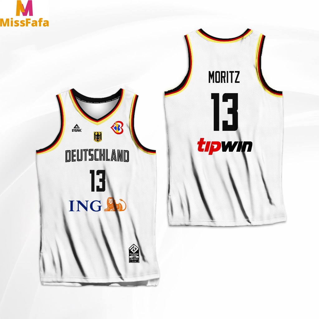 (ฟรี CUSTOM) GERMANY DEUTSCHLAND BASKETBALL FIBA WC 2023 SUBLIMRODER WAGNER NOWITZKI LIGHT FULLATED JERSEY