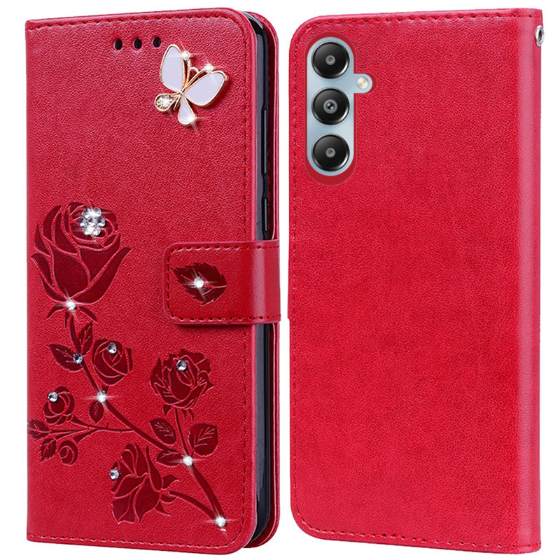 เคสโทรศัพท์มือถือหนัง ซิลิโคน พิมพ์ลายดอกกุหลาบ ลายนูน สําหรับ Samsung Galaxy A35 A55 5G M15 M55 M14 5G 4G
