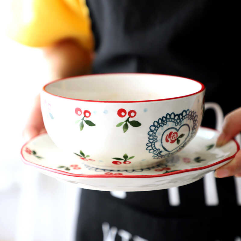 Japanese Jiadianle Cherry Ceramic Plate Household Western Cuisine Steak Plate Dish Rice Bowl Plate