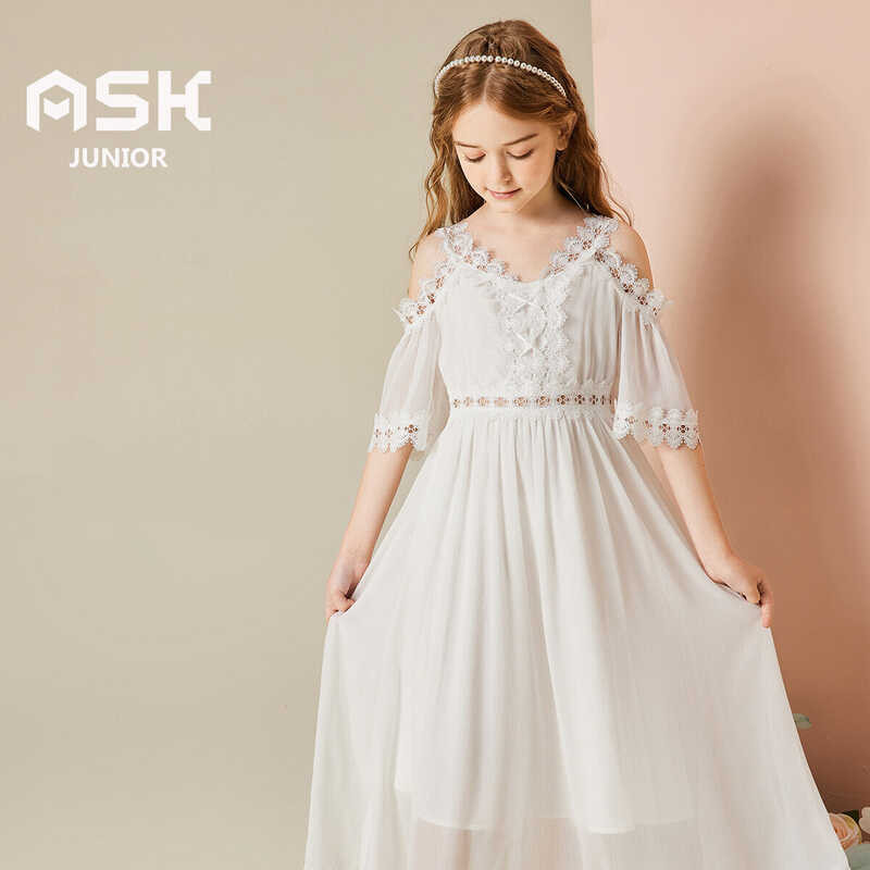❤ ASK JUNIOR Girls 4-15 Year Old Thin Off-The-Shoulder Fashion Princess Dress