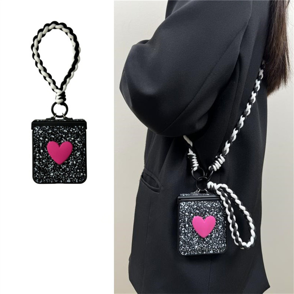 SAMSUNG เกาหลีcrossbody SplashingหมึกLove Heartเคสโทรศัพท์พร้อมสายรัดสําหรับSamsung Galaxy Z Flip 3 4 5 5G Flip4 Flip6 ZFlip5 Flip 5 ฝาครอบ
