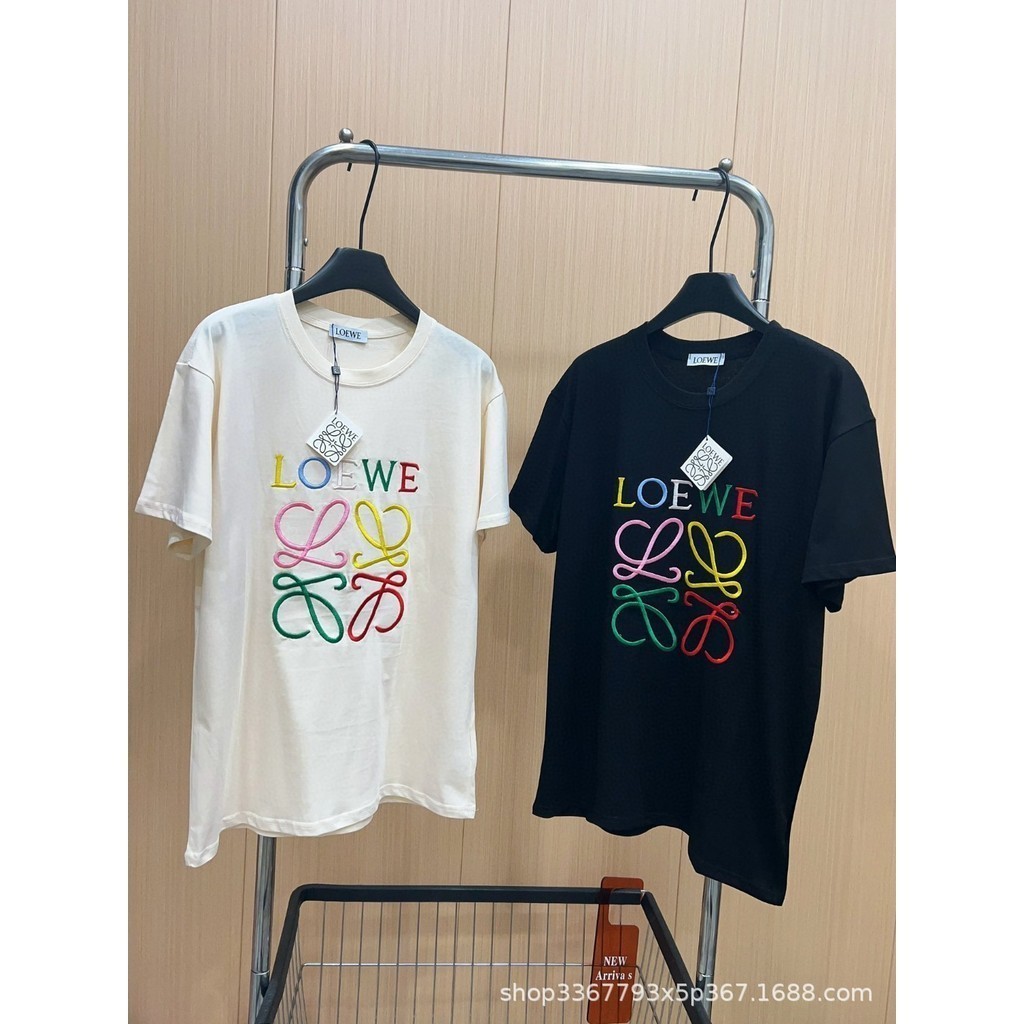 MIHU LOE## 24Summer Couple Colorful Letters Embroidered RainbowTT-shirt