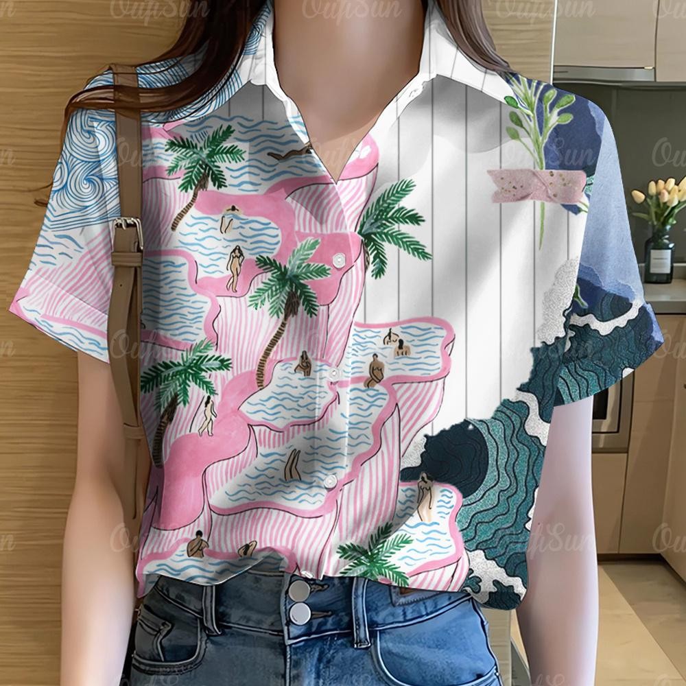 เสื้อเชิ้ตแขนสั้นพิมพ์ลายดอกไม้ สไตล์ฮาวาย thumbnail 7