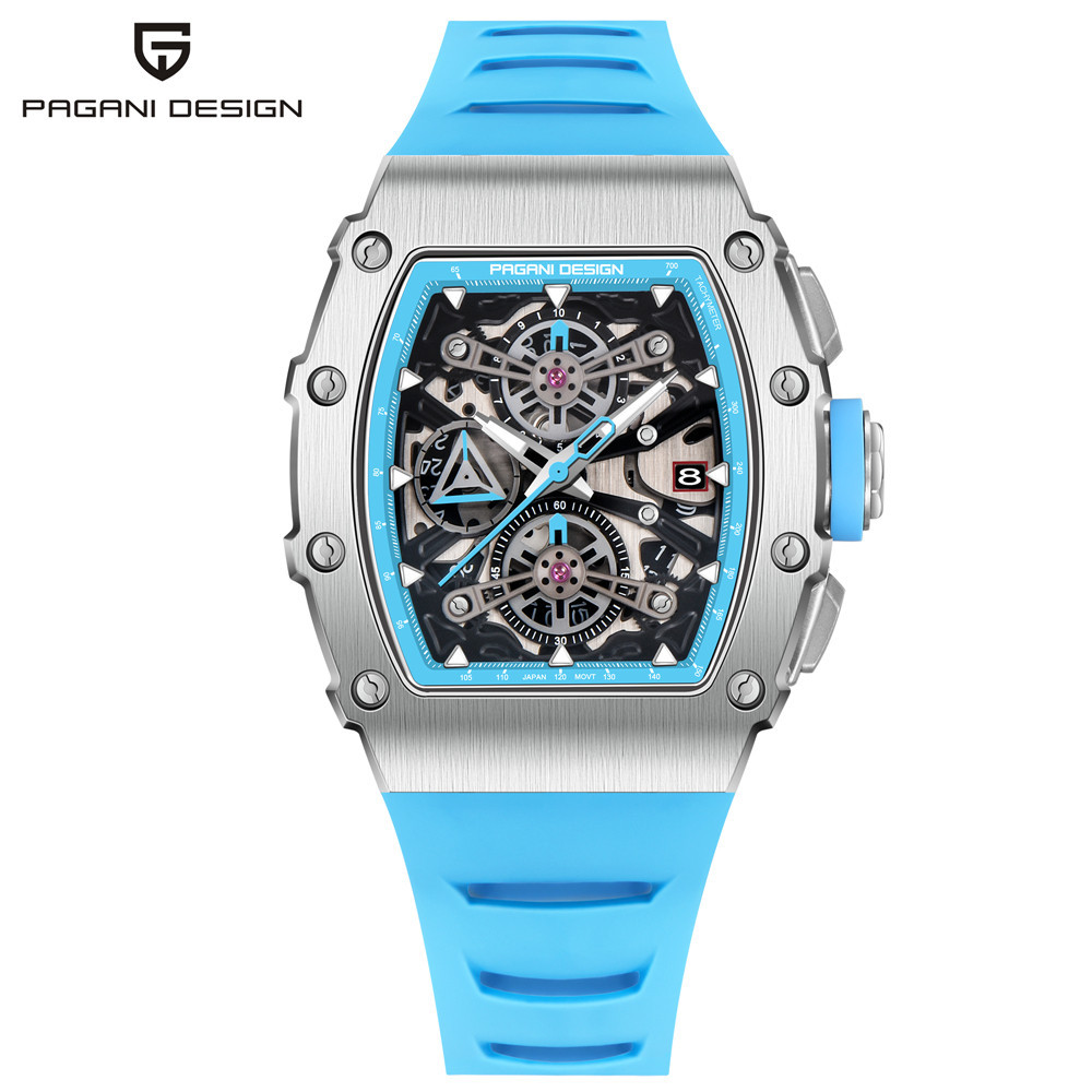 Pagani DESIGN นาฬิกาข้อมือควอตซ์แฟชั่น สายแซฟไฟร์ สเตนเลส เรืองแสง กันน้ํา 50 เมตร สําหรับบุรุษ PD-