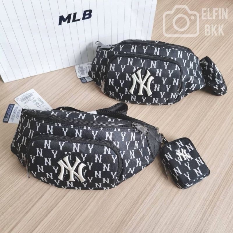 ♞แท้  MLB Monogram Hip Sack Bag NY/ B Boston กระเป๋าคาดอก สีขาว/สีดำ/สีน้ำเงิน/สีน้ำตาล
