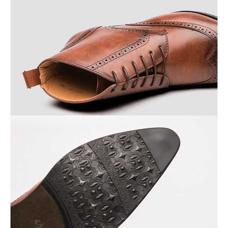 ❤ New Cool Fashion Sharp Toe Leather Men Boots Carved High Tops Shoes English Platform