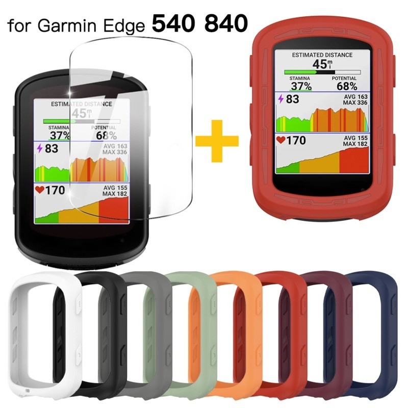 2 ชิ ้ นป ้ องกันหน ้ าจอฟิล ์ มแก ้ ว + ซิลิโคนสําหรับ Garmin Edge 540/840 GPS จักรยานนาฬิกาจับเวลา 2-IN-1 กรณี Tempere